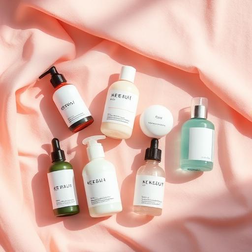 Flat lay of K-beauty skincare bottles